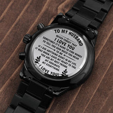 Cargar imagen en el visor de la galería, Engraved Black Chronograph Watch - To My Husband