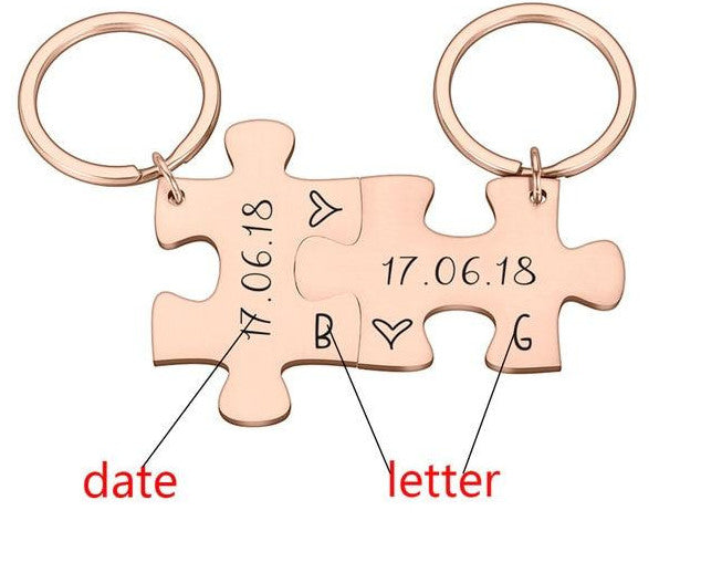 Personalized Puzzle Keychain Custom Engraved Interlocking 2 Piece