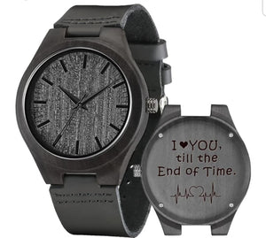 Engraved Leather and Wooden Watch