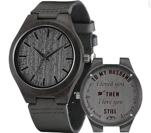 Engraved Leather and Wooden Watch