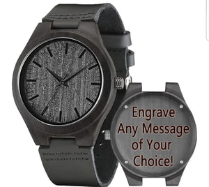 Engraved Leather and Wooden Watch