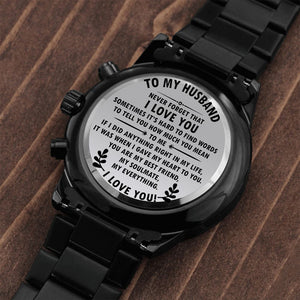 Engraved Black Chronograph Watch - To My Husband