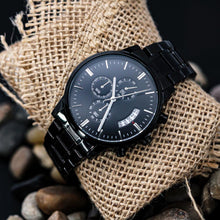 Cargar imagen en el visor de la galería, Engraved Black Chronograph Watch - To My Husband
