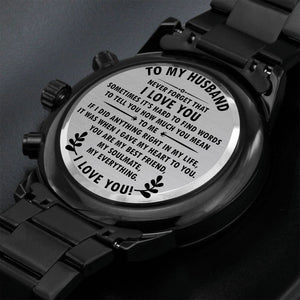 Engraved Black Chronograph Watch - To My Husband