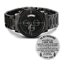 Cargar imagen en el visor de la galería, Engraved Black Chronograph Watch - To My Husband
