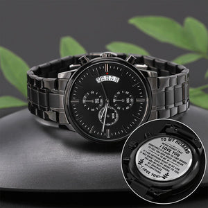 Engraved Black Chronograph Watch - To My Husband