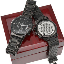 Cargar imagen en el visor de la galería, Engraved Black Chronograph Watch - To My Husband
