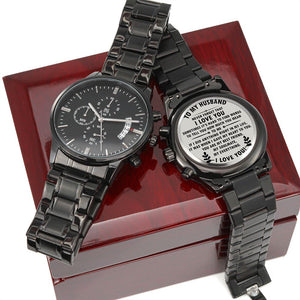 Engraved Black Chronograph Watch - To My Husband