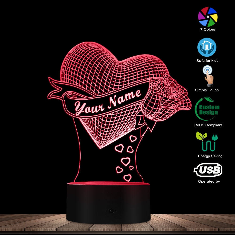 Personalized Heart With Rose Lamp