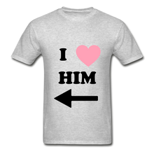 Load image into Gallery viewer, I Love Him 2 Hanes Adult Tagless T-Shirt - heather gray
