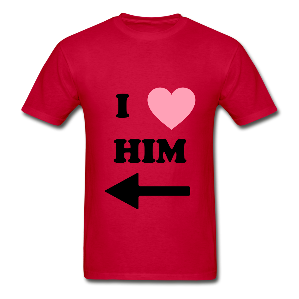 I Love Him 2 Hanes Adult Tagless T-Shirt - red